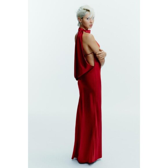 ZARA LONG SATIN HALTER DRESS - Picture 3 of 7